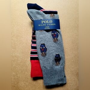 Polo Ralph Lauren 2pk men's dress socks polo Iconic Bear logo Gray size L 6-12